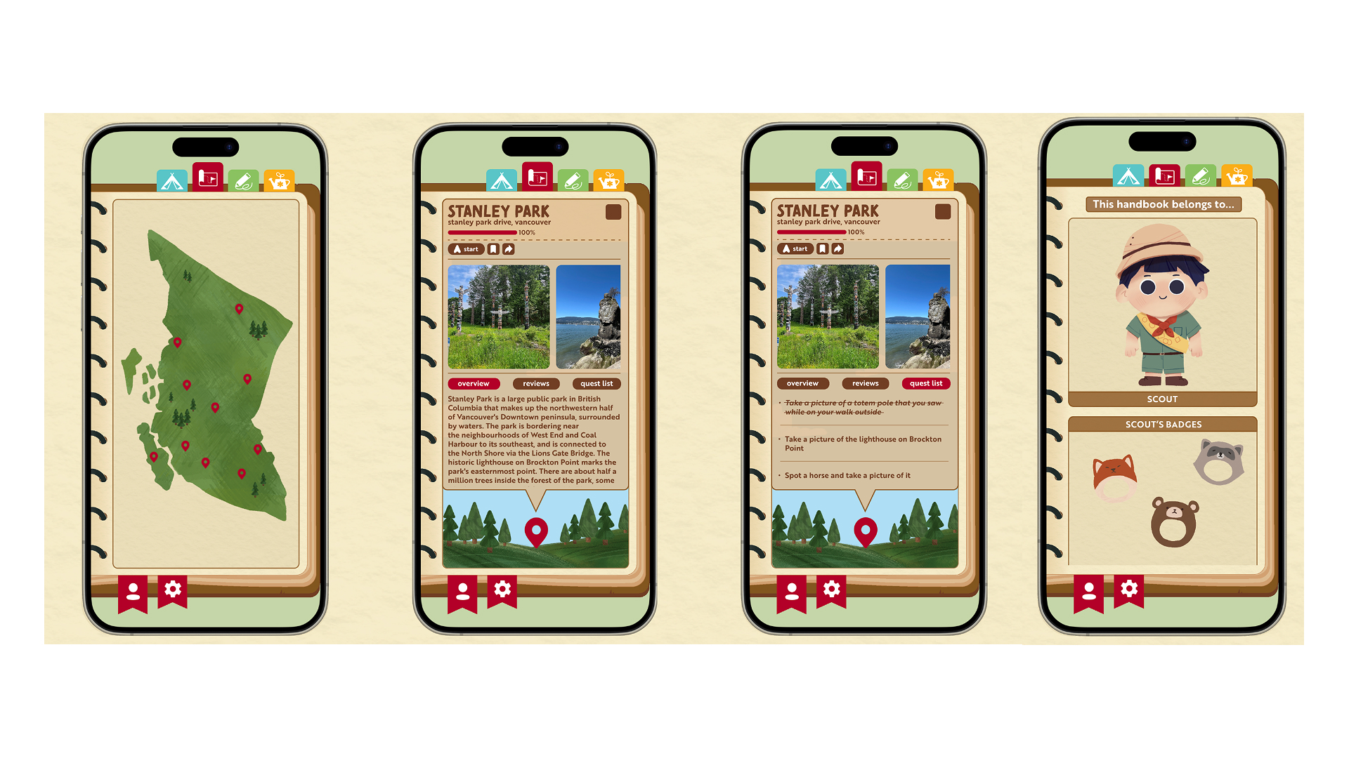 wireframes of the app